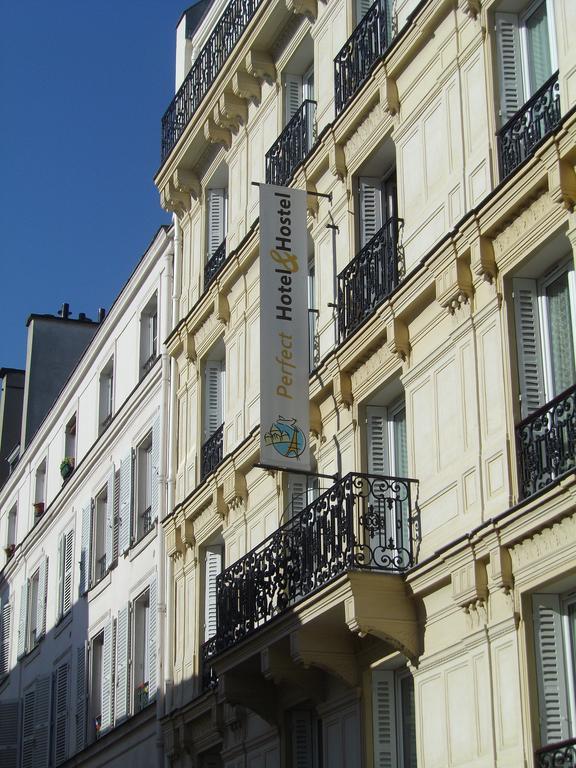 Perfect Hotel & Hostel Paris Bagian luar foto The photo shows a building with a light-colored facade and decorative architectural features. There's a sign hanging from the building that reads "Perfect Hotel/Hostel." The sign is prominently displayed, indicating that this is an accommodation esta